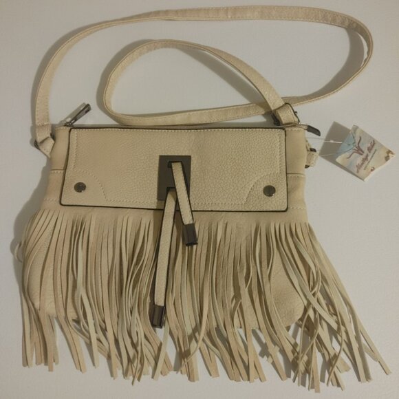 Heritage West Handbags - Heritage West Fringe Crossbody Bag Beige Faux Leather NWT 11” x 8.5”